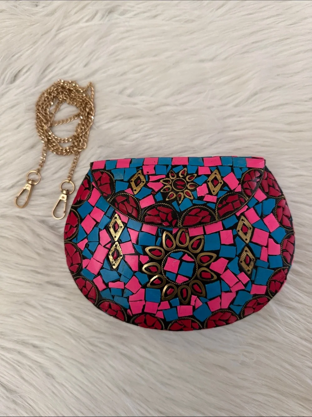 RAMLA Handcrafted Pink & Blue Mosaic Clutch Crossbody Bag